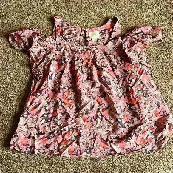 Anthropologie Maeve floral pink cold shoulder top size small - Picture 3 of 6